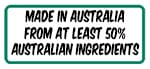 Label stating product made in Australia with at least 50% Australian ingredients.