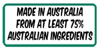 Made in Australia label indicating product contains at least 75% Australian ingredients