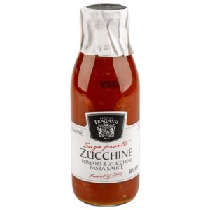 Bottle of Tenuta Fragassi tomato and zucchini pasta sauce, 500g, product of Italy.