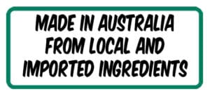 Label stating product is made in Australia from local and imported ingredients.