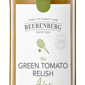 Glass jar of Beerenberg Green Tomato Relish Alex, 260g, crafted in the Adelaide Hills.