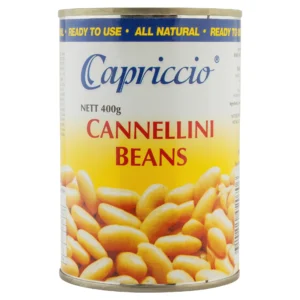 Capriccio Cannellini Beans can, 400g, all-natural, ready to use, featuring white beans image.