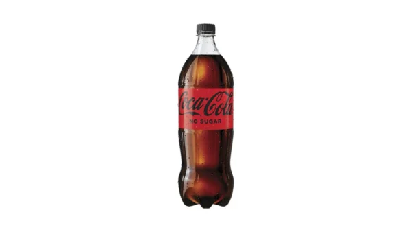 Coca-Cola No Sugar 1.25L bottle with red/black label and surface condensation.