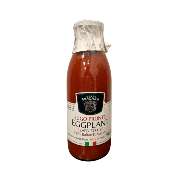 500g glass bottle of Tenuta Fragassi Sugo Pronto Eggplant sauce with Italian tomatoes