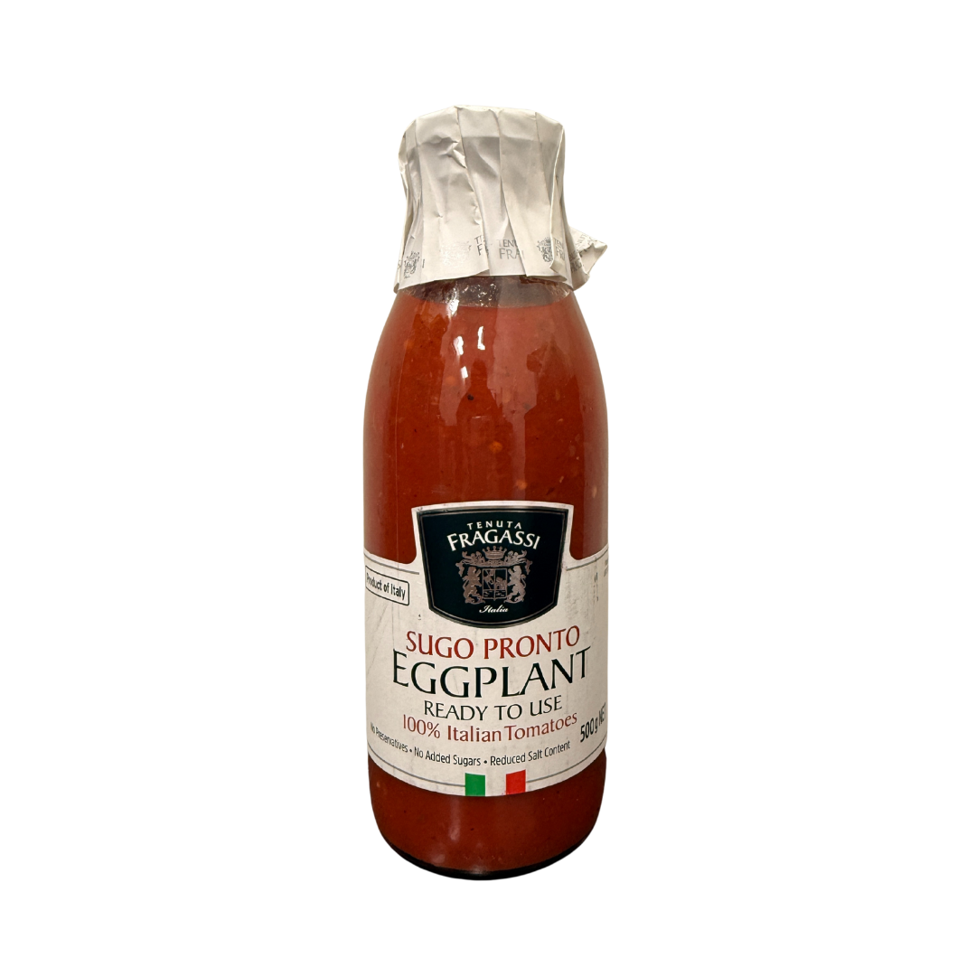 500g glass bottle of Tenuta Fragassi Sugo Pronto Eggplant sauce with Italian tomatoes