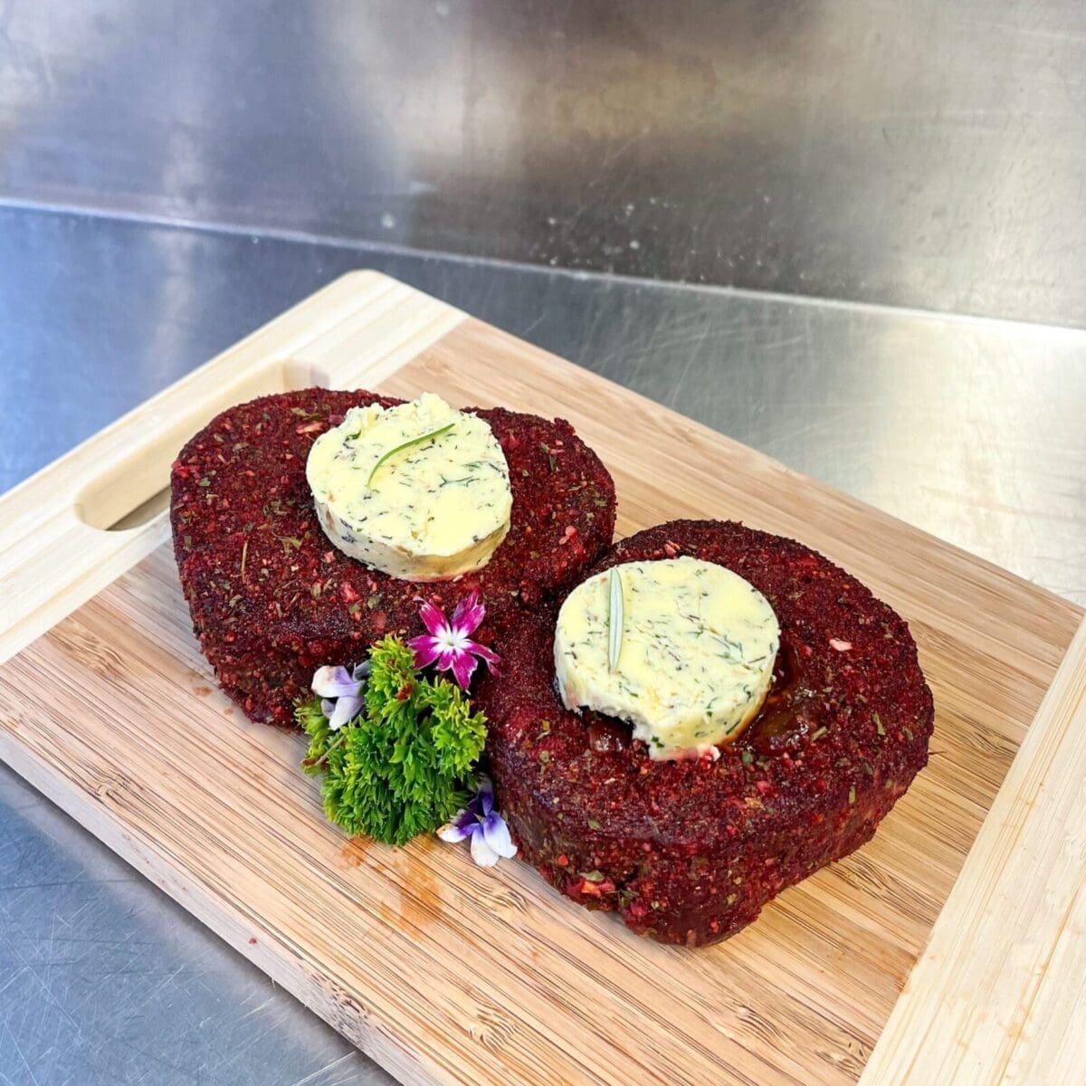 EYE FILLET IN RED WINE WITH GARLIC HERB BUTTER EYE FILLET IN RED WINE WITH GARLIC HERB BUTTER