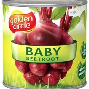 Golden Circle 450g can of baby beetroot, no added color, rich in vegetables.