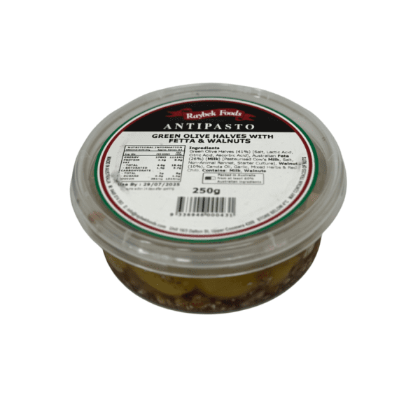 RAYBEK GREEN OLIVE HALVES WITH FETTA & WALNUTS