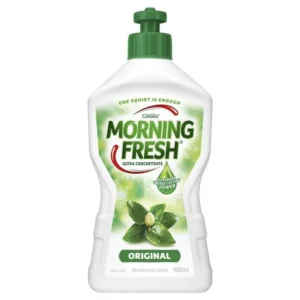 Bottle of Cussons Morning Fresh dishwashing liquid, 400 ml, with green pump dispenser.
