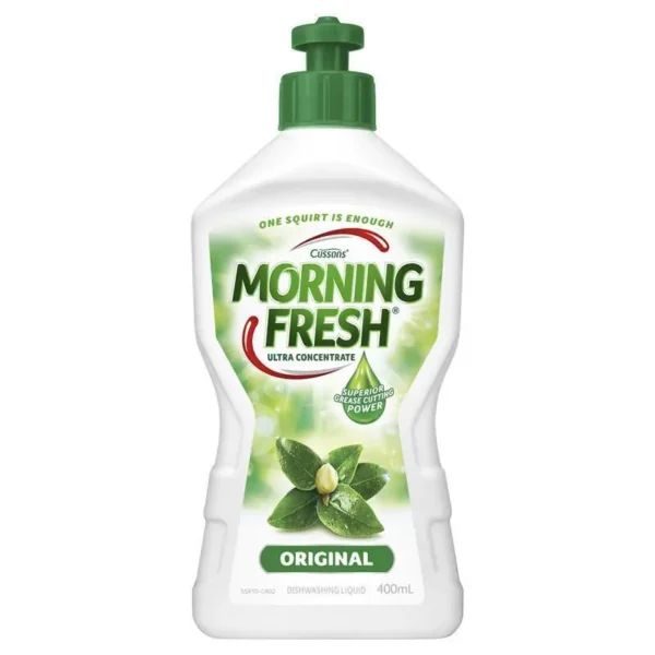 Bottle of Cussons Morning Fresh dishwashing liquid, 400 ml, with green pump dispenser.
