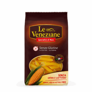 Le Veneziane gluten-free pasta package, made from corn, wheat, egg, lactose-free.