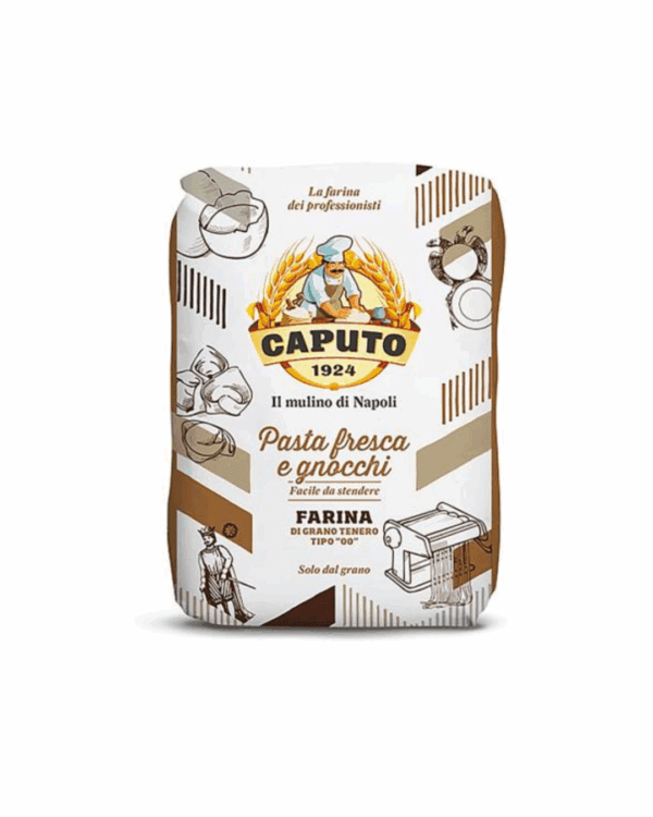 Caputo flour package for pasta and gnocchi, with Italian heritage illustrations.
