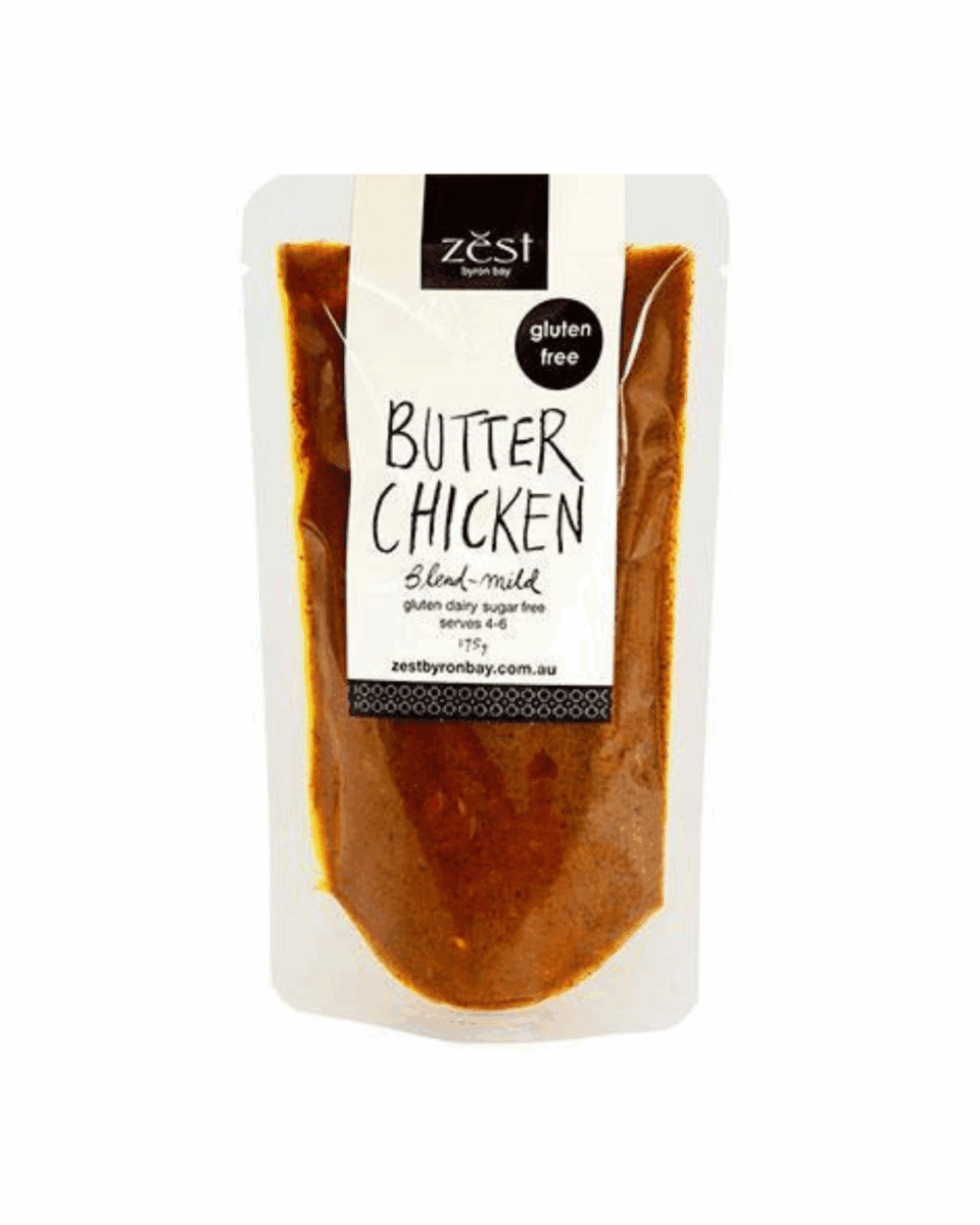 Packaged vegan "Butter Chicken" sauce, mild, gluten-free, 175g, serves 4-6, Zest Byron Bay.