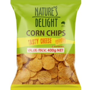 NATURES DELIGHT CORN CHIPS TASTY CHEESE 400g