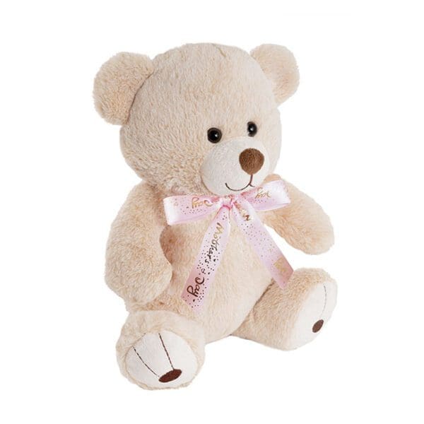 OLIVER TEDDY BEAR I LOVE YOU MUM BOW SOFT BEIGE - Zone Fresh