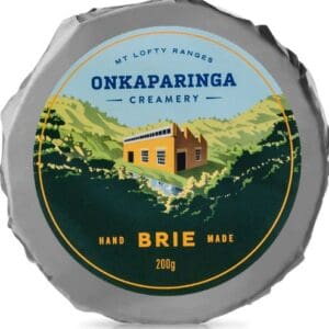 Onkaparinga Creamery hand made brie cheese 200g with Mt Lofty Ranges packaging design