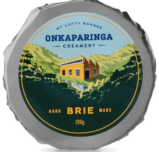 Onkaparinga Creamery hand made brie cheese 200g with Mt Lofty Ranges packaging design