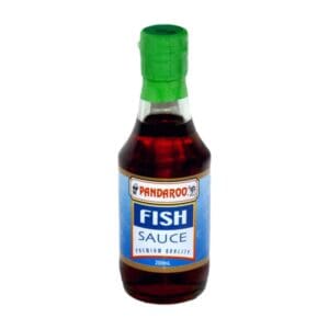 Small Pandaroo Fish Sauce bottle with green cap, blue label, premium quality, 200mL volume.