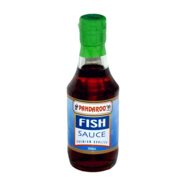 Small Pandaroo Fish Sauce bottle with green cap, blue label, premium quality, 200mL volume.