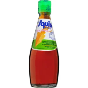 Squid Brand fish sauce bottle with green cap and label, product of Thailand.