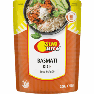 SunRice 250g Basmati Rice pouch, long and fluffy, microwaveable in 90 seconds, health star 4.