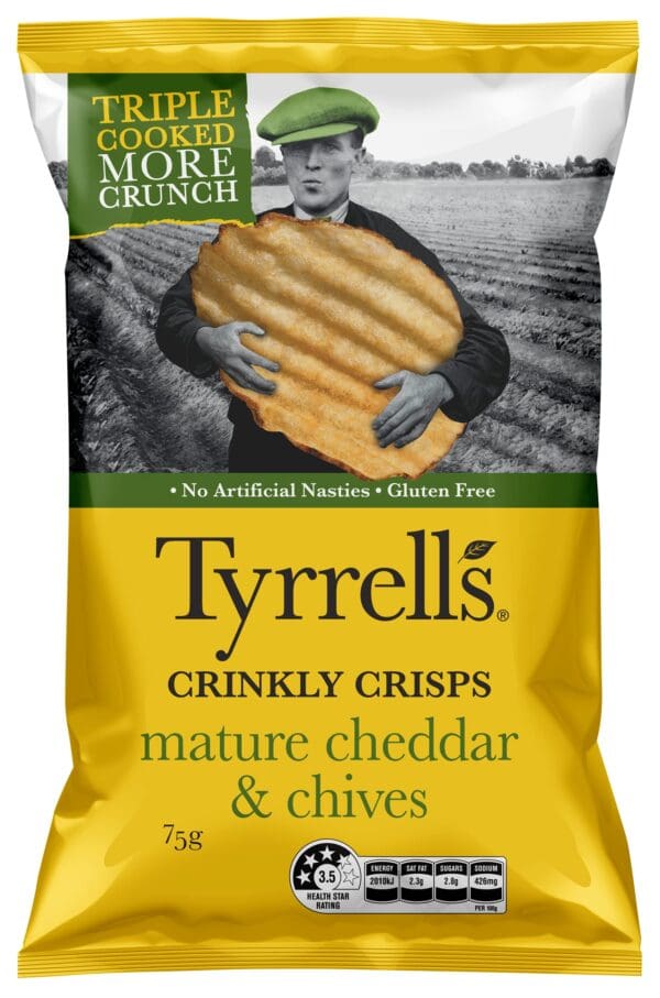 TYRRELL'S CRINKLY CRISPS MATURE CHEDDAR & CHIVES