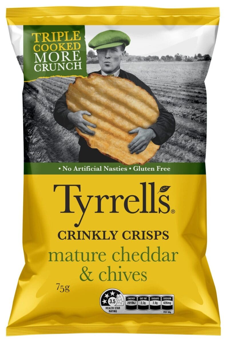 TYRRELL'S CRINKLY CRISPS MATURE CHEDDAR & CHIVES