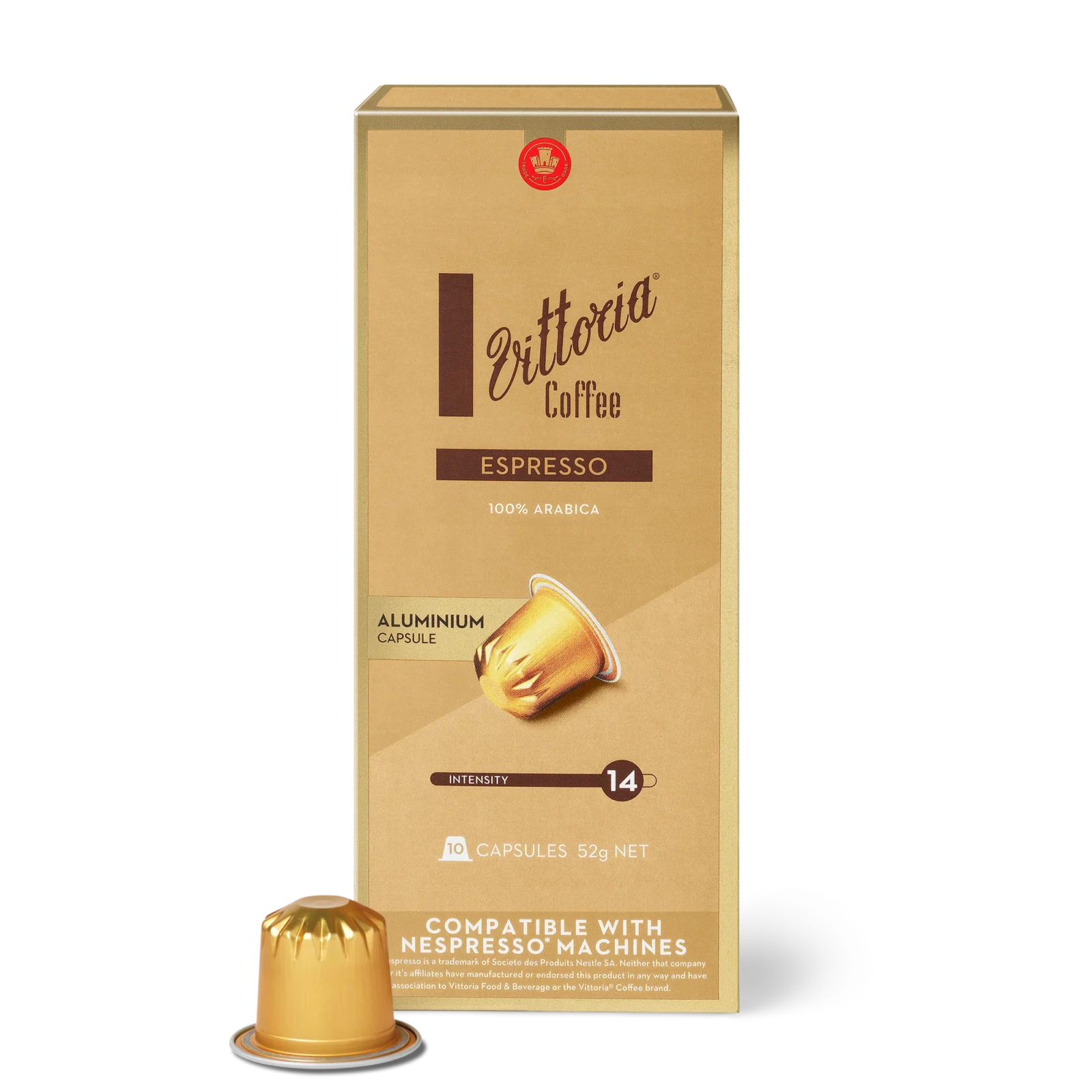 Vittoria Coffee Espresso capsules, 100% Arabica, intensity 14, for Nespresso, 10 pack, 52g.