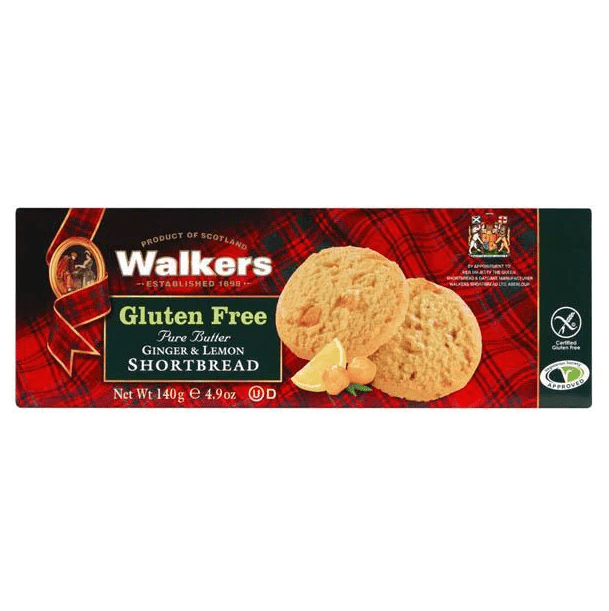 WALKERS GLUTEN FREE GINGER AND LEMON SHORTBREAD - Zone Fresh