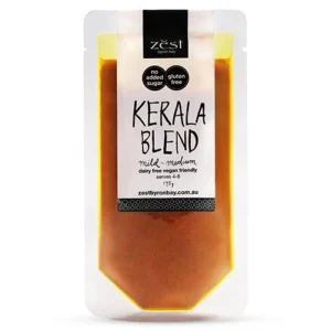 Kerala Blend pouch by Zest Byron Bay; vegan, gluten-free, 115g, serves 4-6, mild-medium spice.