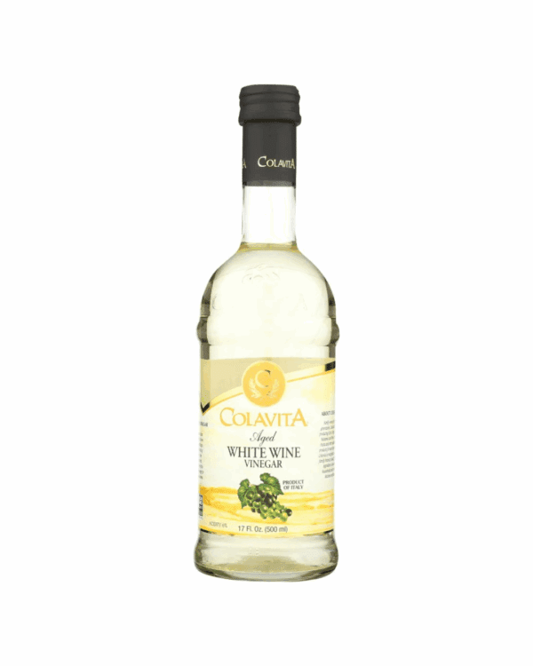 COLAVITA WHITE WINE VINEGAR 500 ml Colavita aged white wine vinegar bottle with black cap and labeled details.