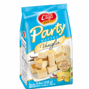 Blue package of Gastone Lago Elledi Party Wafers, Vaniglia flavor, 250g with vanilla imagery.