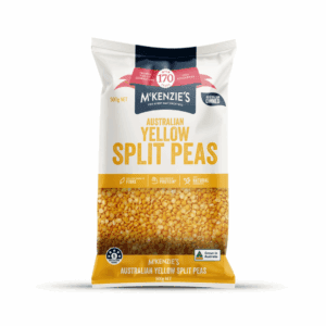 Package of McKenzie's 500g yellow split peas for soups and curries.