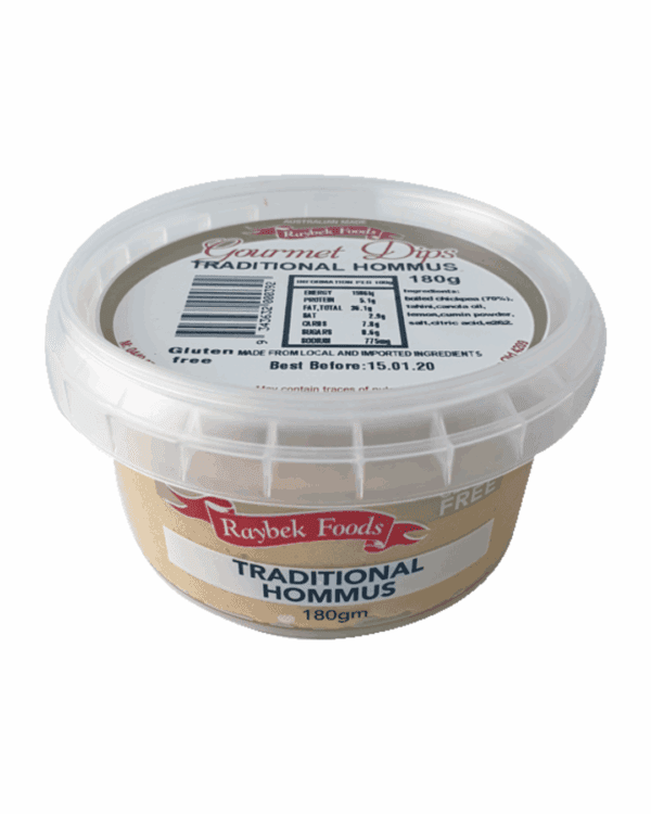 RAYBEK HOMMUS DIP Raybek Foods Gourmet Dips Traditional Hommus, 180g, gluten-free,