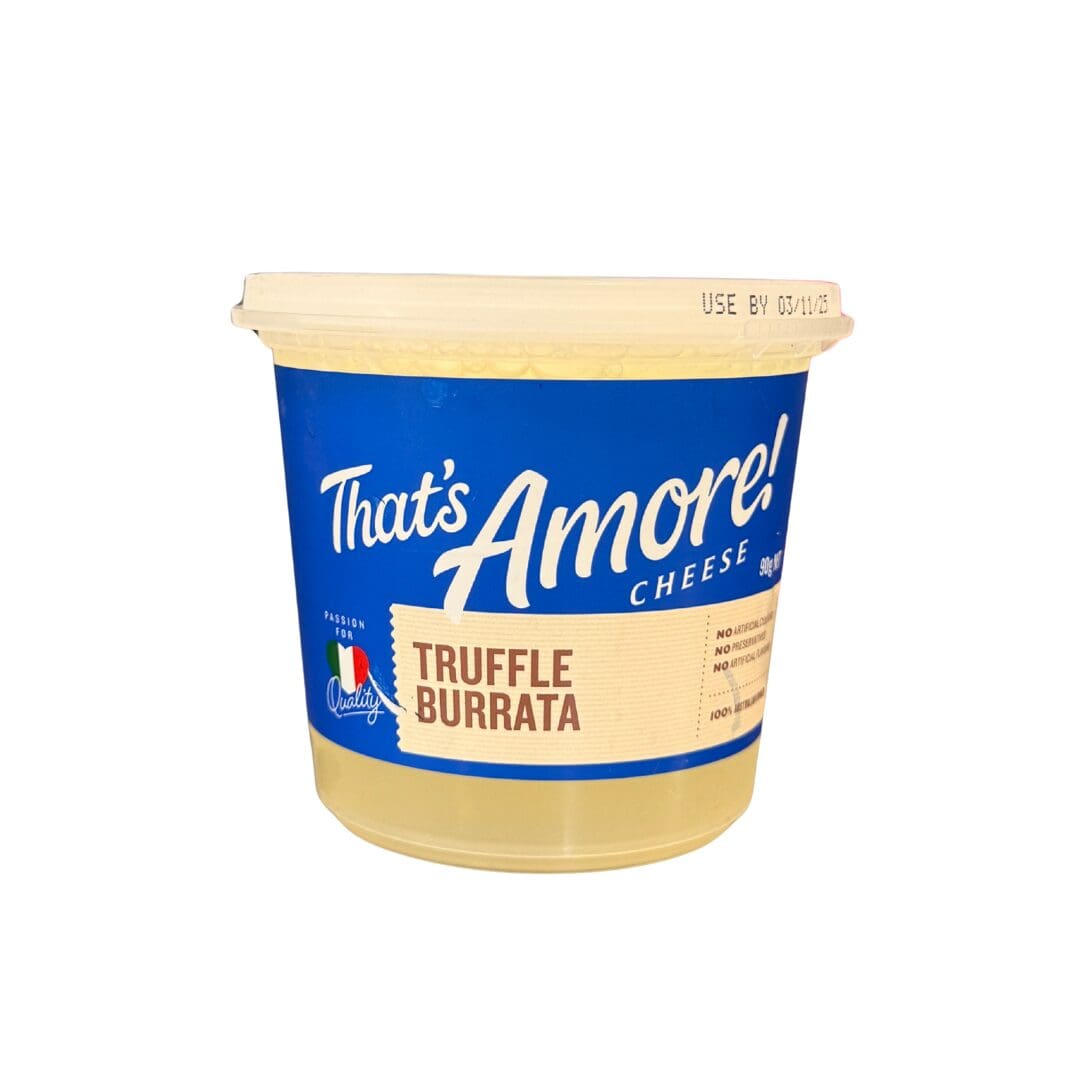Thats Amore Truffle Burrata cheese container 90g with no artificial additives use by 03/11/25