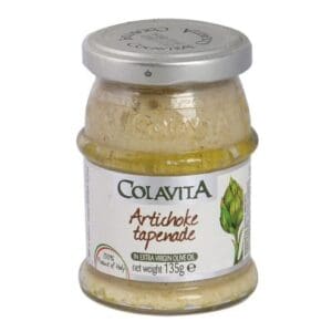 Jar of Colavita Artichoke Tapenade, 135g, creamy spread with extra virgin olive oil.