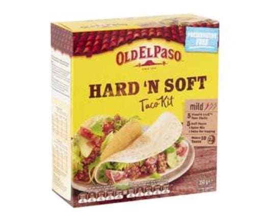 Old El Paso Hard 'N Soft Taco Kit, mild, includes hard and soft shells, 250g, preservative-free.