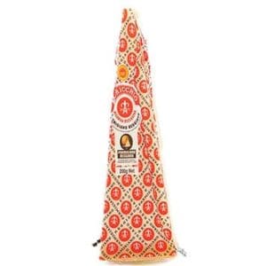Wedge of packaged Parmesan Reggiano cheese, 250g, with red and gold patterned wrapper.