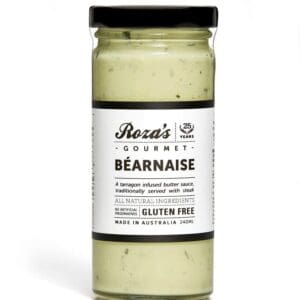 Roza's Gourmet Béarnaise sauce, tarragon-infused, gluten-free, 240ml, made in Australia.