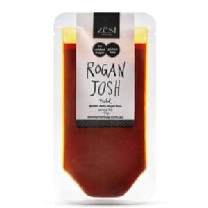 Zest Rogan Josh mild sauce pouch, gluten-free, dairy-free, sugar-free, 450g.